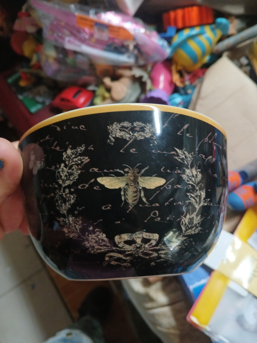 black ceramic bowl from the Certified International French Sunflowers Ice Cream